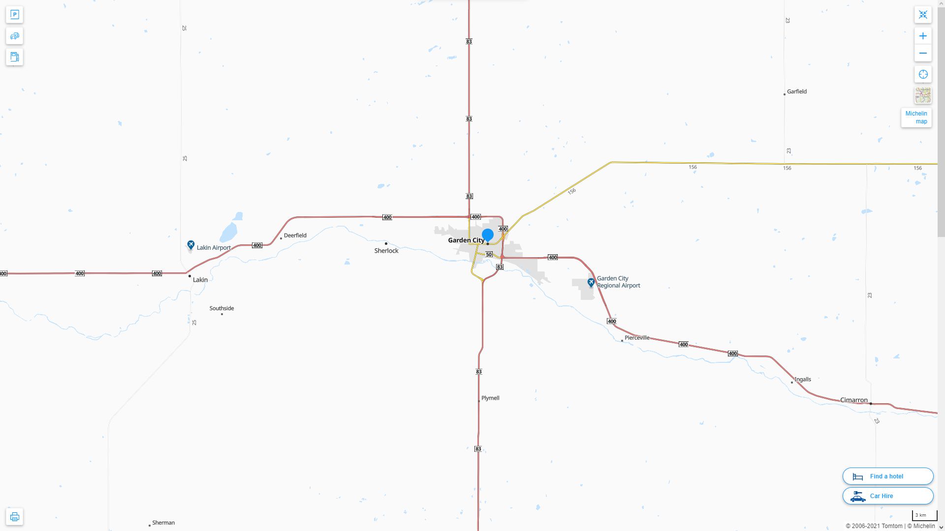 Garden City Kansas Highway and Road Map